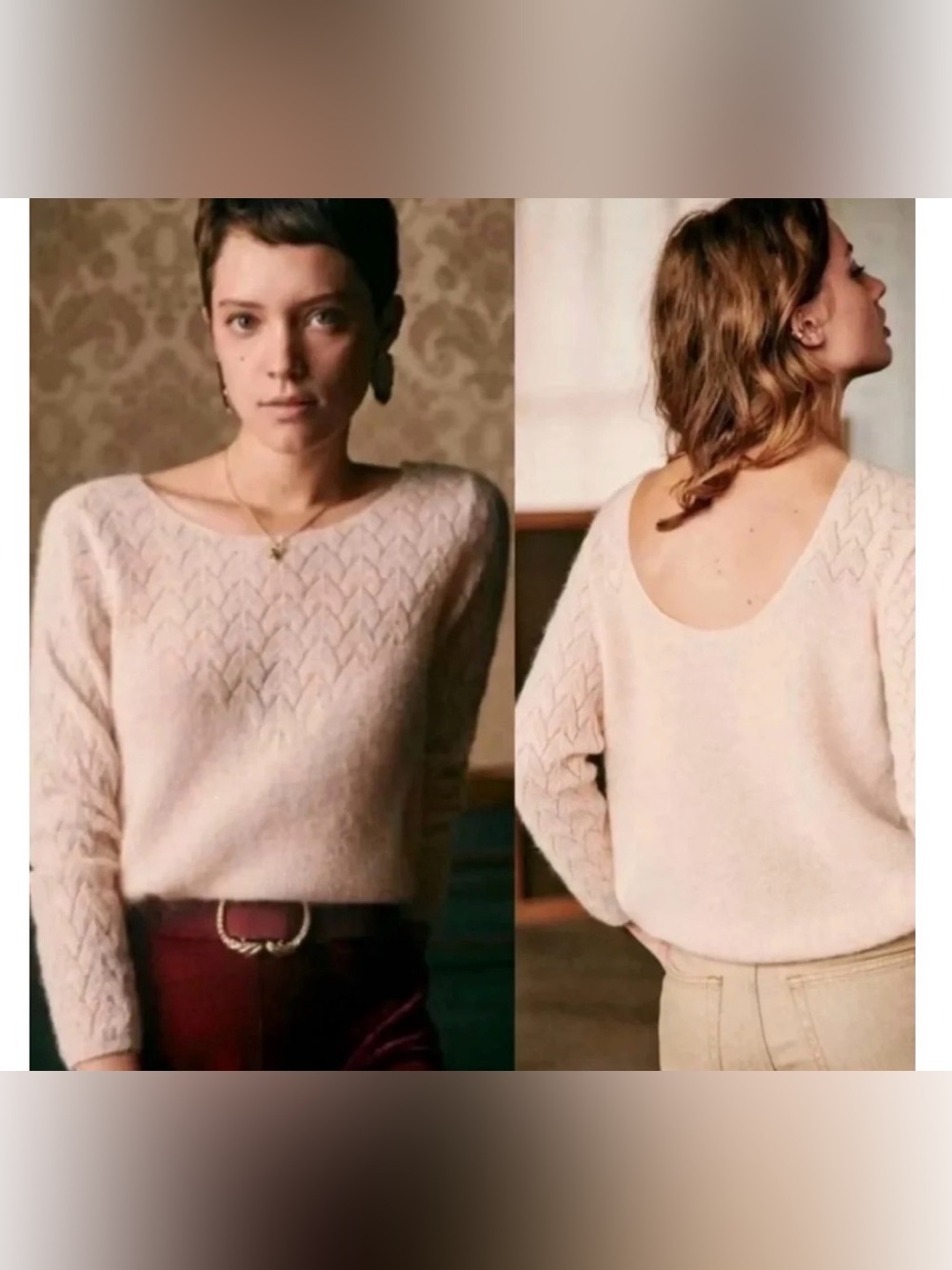 Sezane Constance jumper Soft Knit alpaca mohair Sweater in Light Blush XS